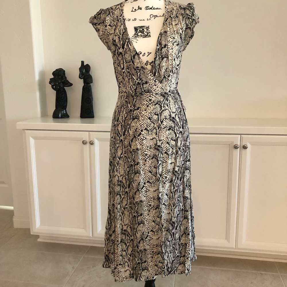 Reformation Snake Print Dress - Black and Cream